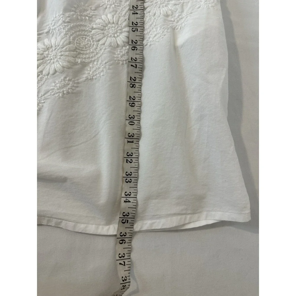 La Cera White Cotton Embroidered Robe Tie Pockets Boho Cottagecore  M/L - Picture 7 of 8
